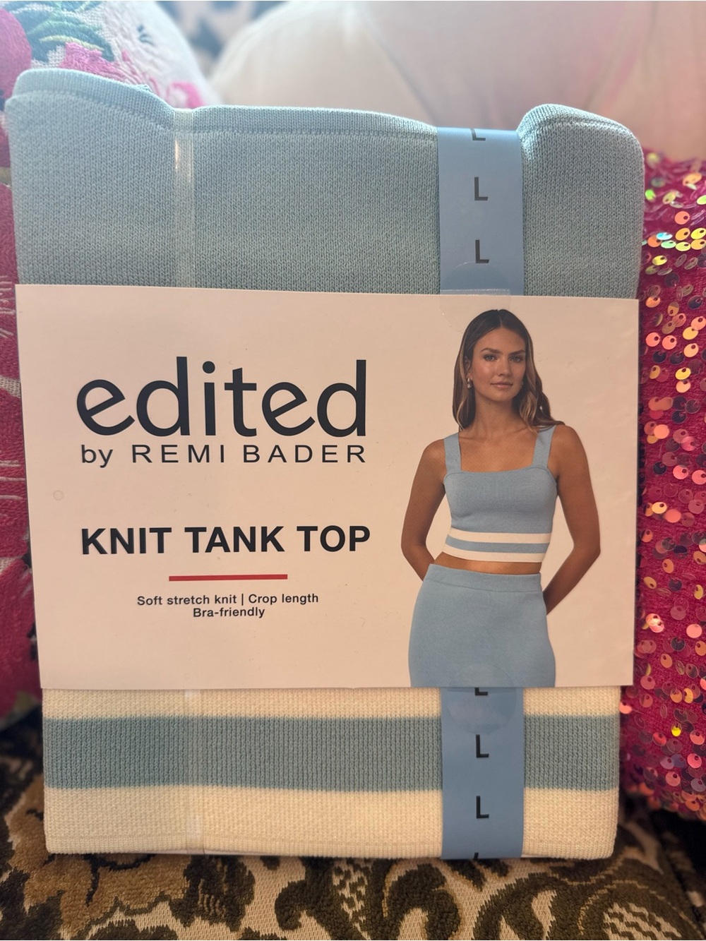 Edited by Remi Bader Women's Blue and Cream Knit Tank Top